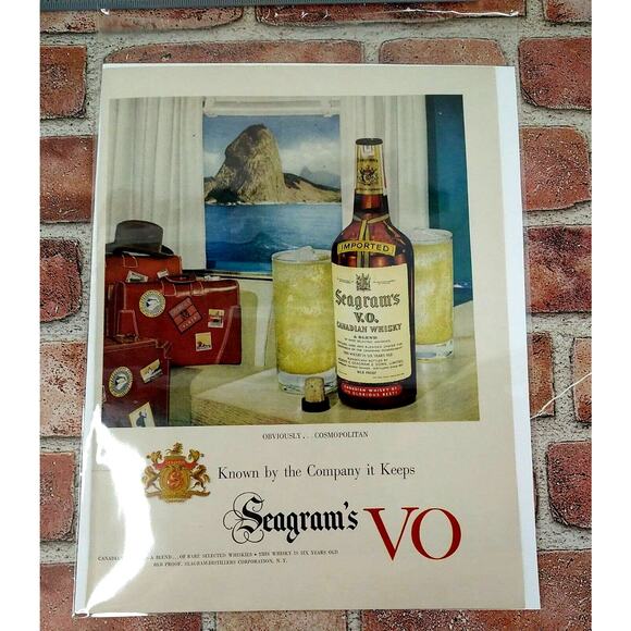 1950 Seagrams VO Whisky Vtg Magazine Print Ad Travel Stickers Cruise Scene - Picture 3 of 11